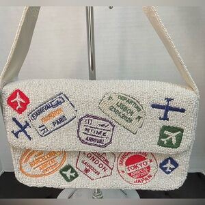 Made in India Beaded White Travel-Themed Women's Bag